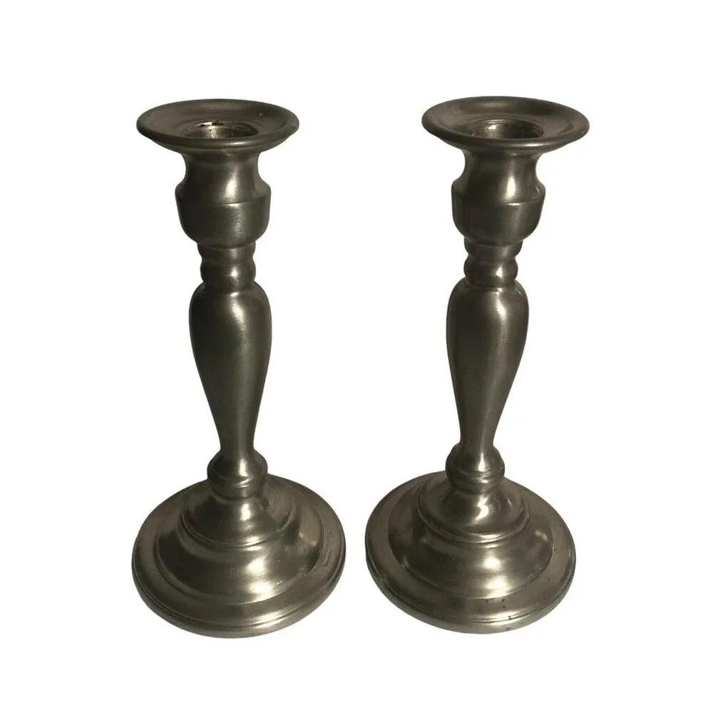 Vintage OLD SAYBROOK 8” Pair Candle Sticks Holders Set of 2 Pewter Collectibles